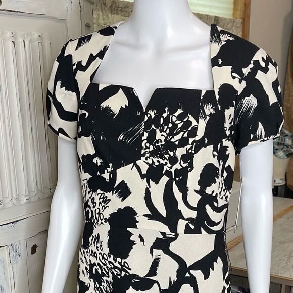 NWT Nine West Black Cream Textured Floral Print Dress size 8 - Picture 5 of 12